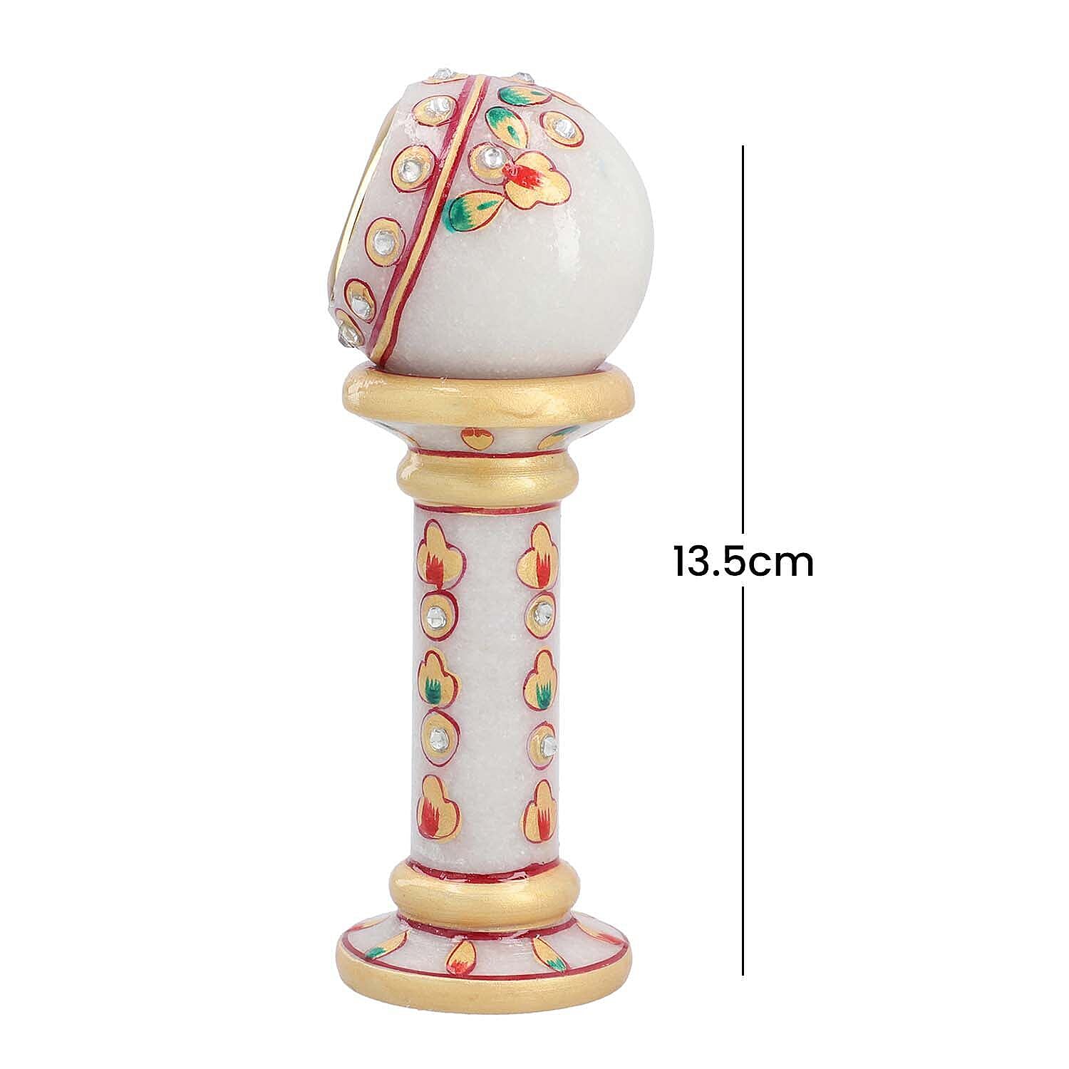 Handcrafted Makrana Marble Table Clock with Rajasthani Hand Enamelling (Size 15x5 Cm) - White