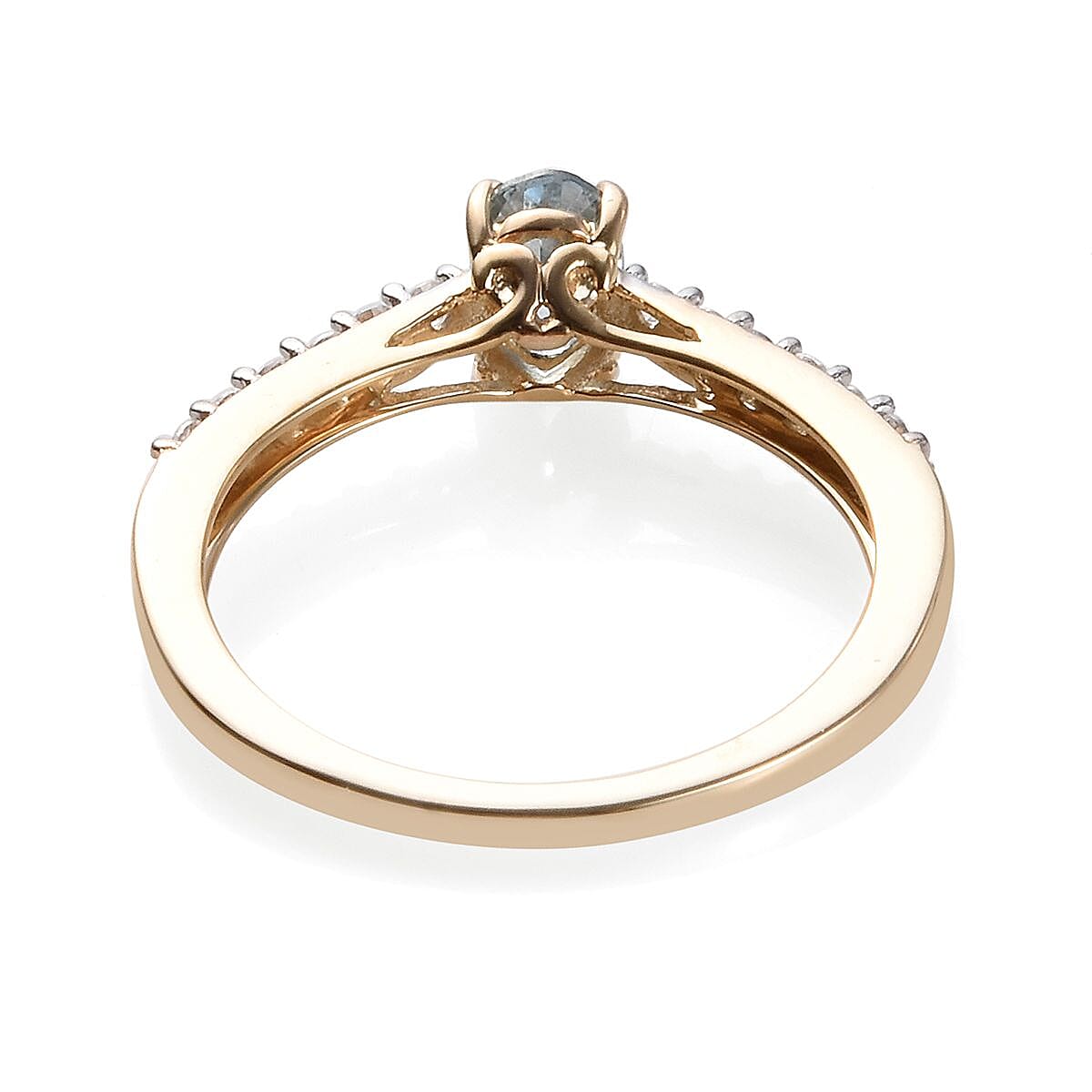 9K Yellow Gold AA Espirito Santo Aquamarine (Ovl 6x4mm), Natural Cambodian Zircon Ring 0.65 Ct.