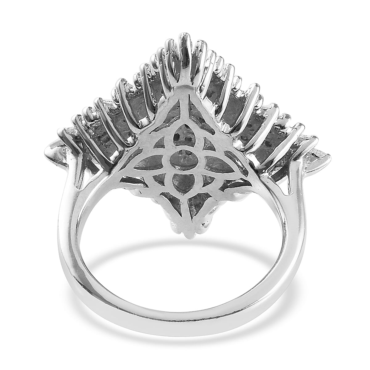 Diamond (Rnd and Bgt) Cluster Ring in Platinum Overlay Sterling Silver 1.00 Ct., Silver wt 5.38 Gms, Number of Diamonds 109