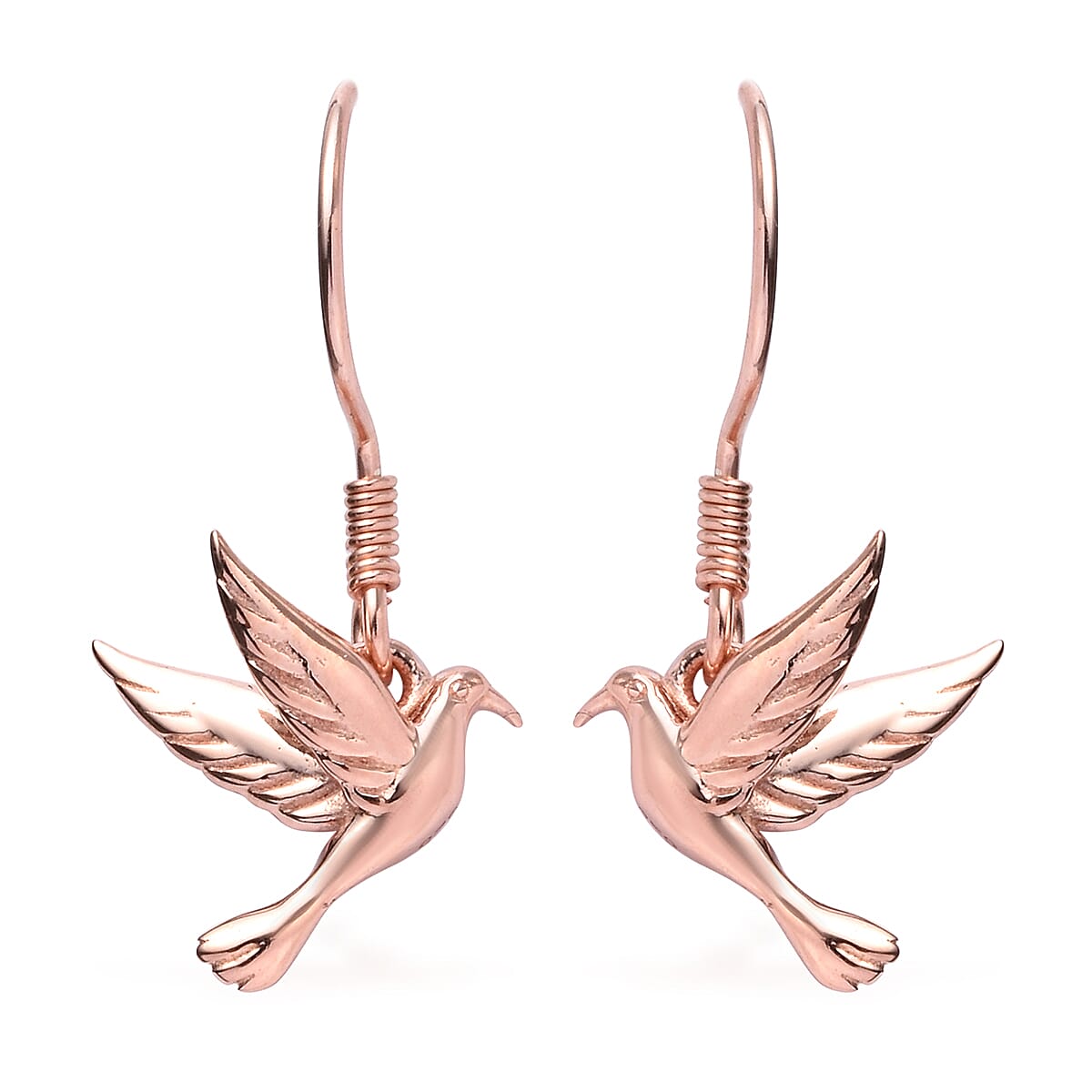 Rose Gold Overlay Sterling Silver Flying Bird Fish Hook Earrings