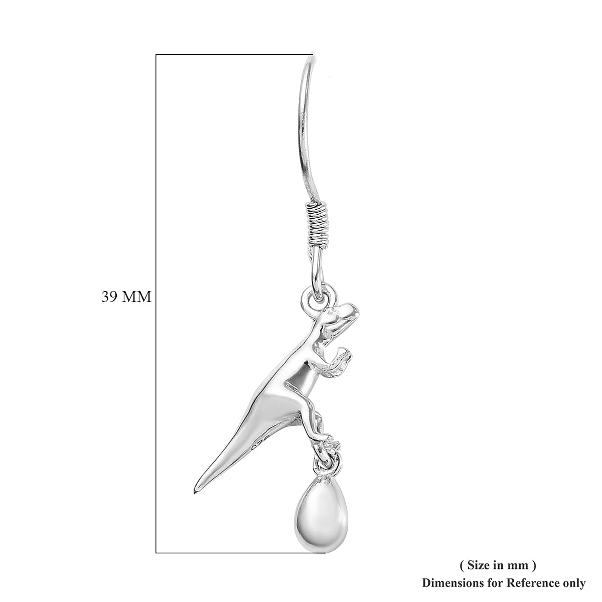 T Rex Dinosaur on Egg Hook Earrings in Platinum Overlay Sterling Silver