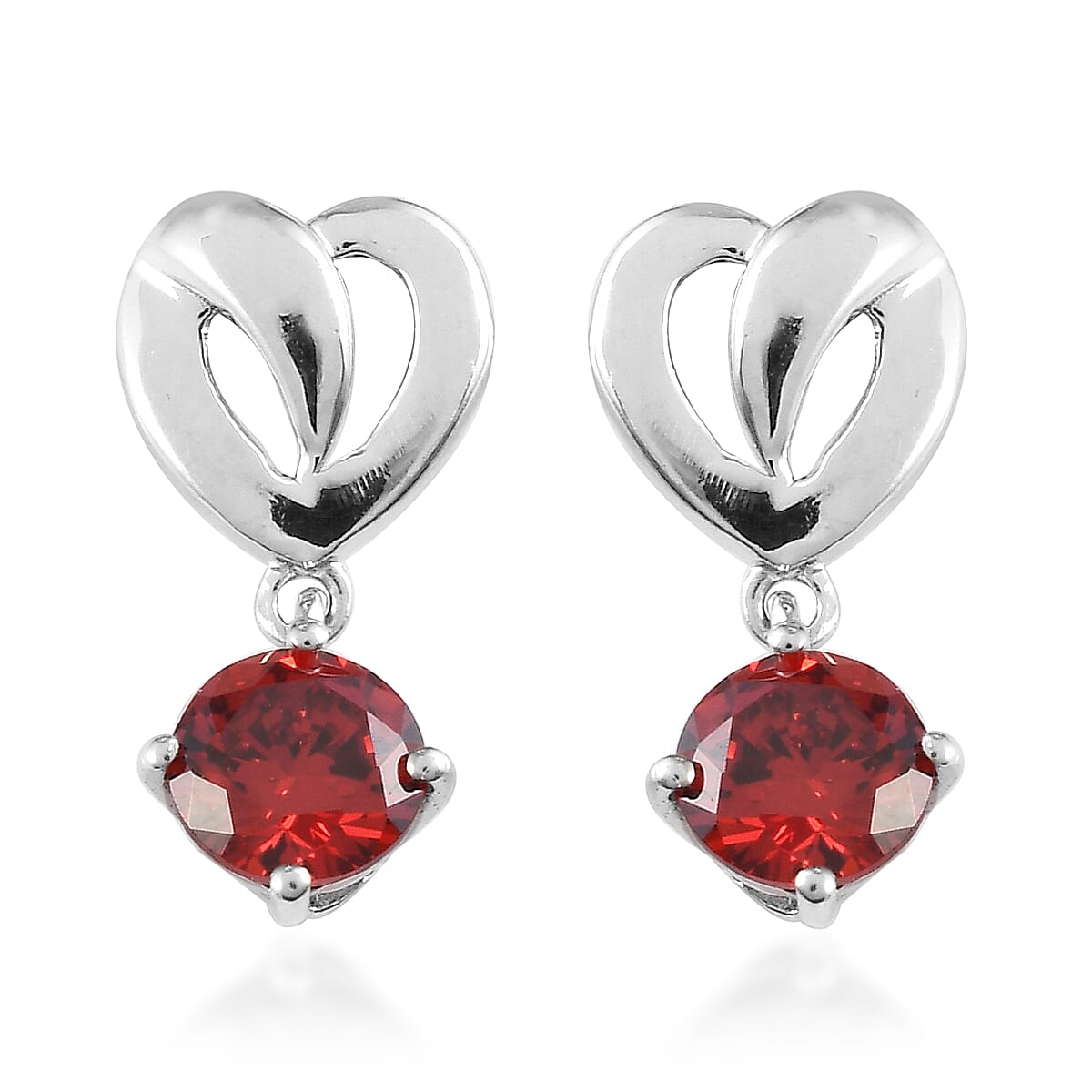 ELANZA Simulated Red Diamond (Rnd) Earrings in Platinum Overlay Sterling Silver