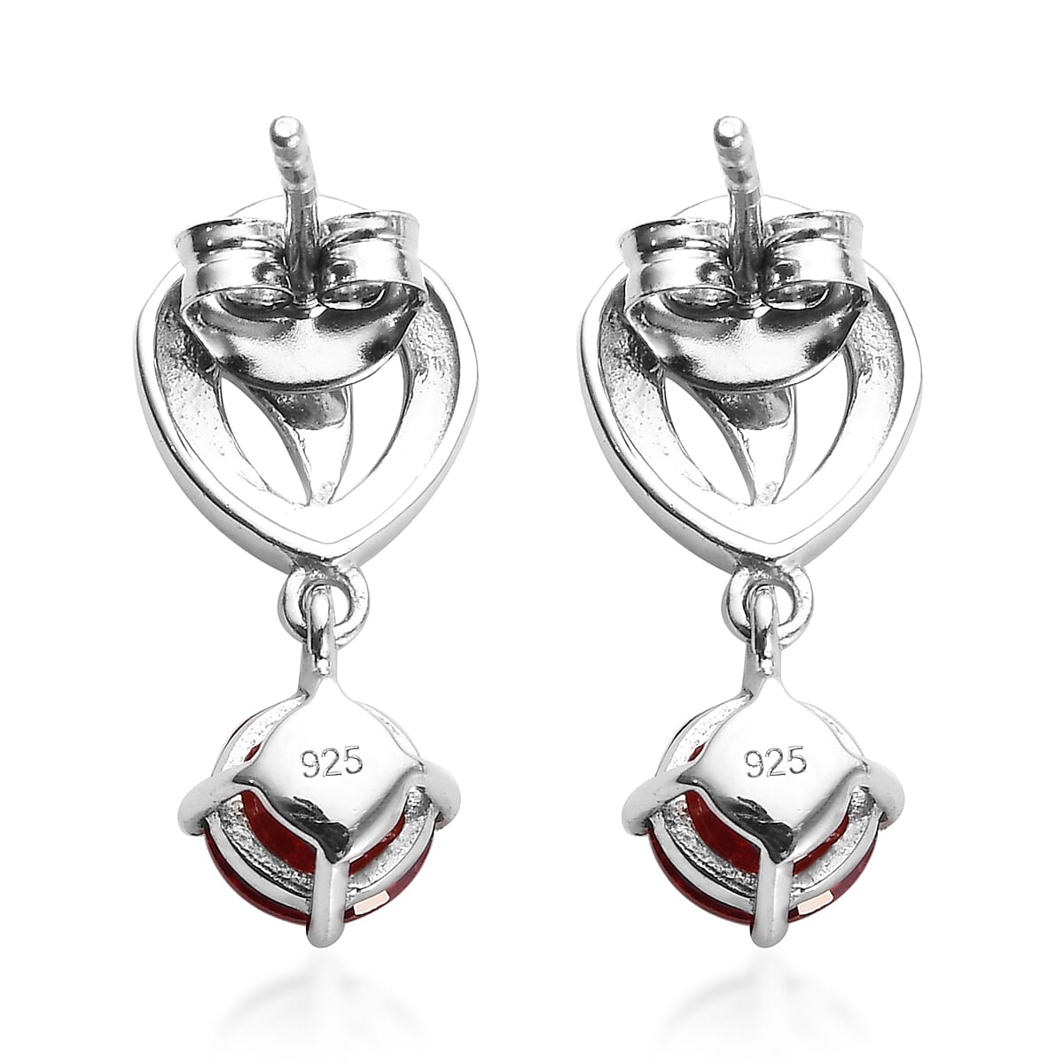 ELANZA Simulated Red Diamond (Rnd) Earrings in Platinum Overlay Sterling Silver
