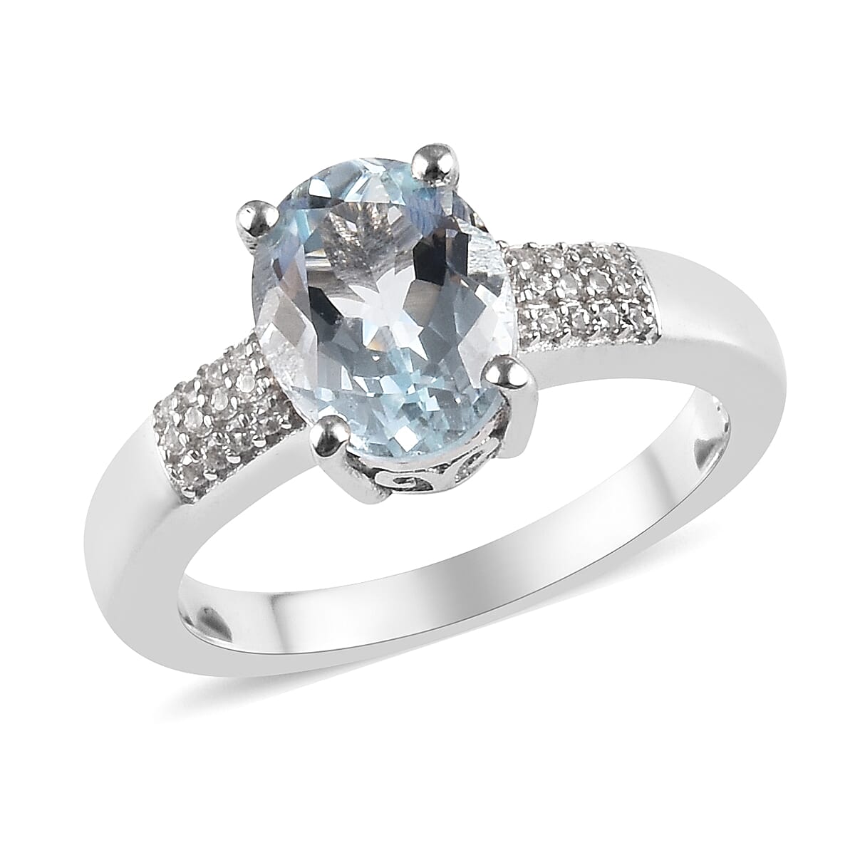 Espirito Santo Aquamarine (Ovl 9x7 mm), Natural Cambodian Zircon Ring in Platinum Overlay Sterling Silver 1.70 Ct.