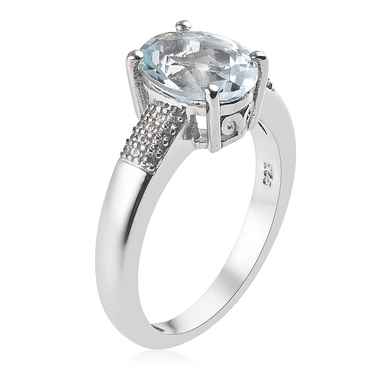 Espirito Santo Aquamarine (Ovl 9x7 mm), Natural Cambodian Zircon Ring in Platinum Overlay Sterling Silver 1.70 Ct.