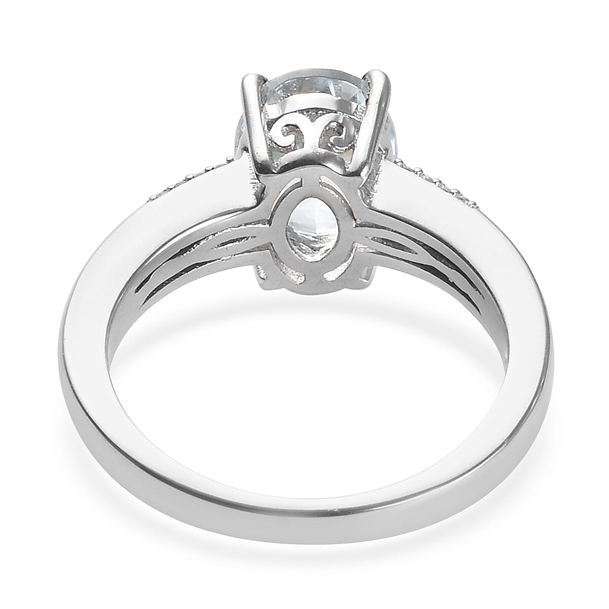 Espirito Santo Aquamarine (Ovl 9x7 mm), Natural Cambodian Zircon Ring in Platinum Overlay Sterling Silver 1.70 Ct.