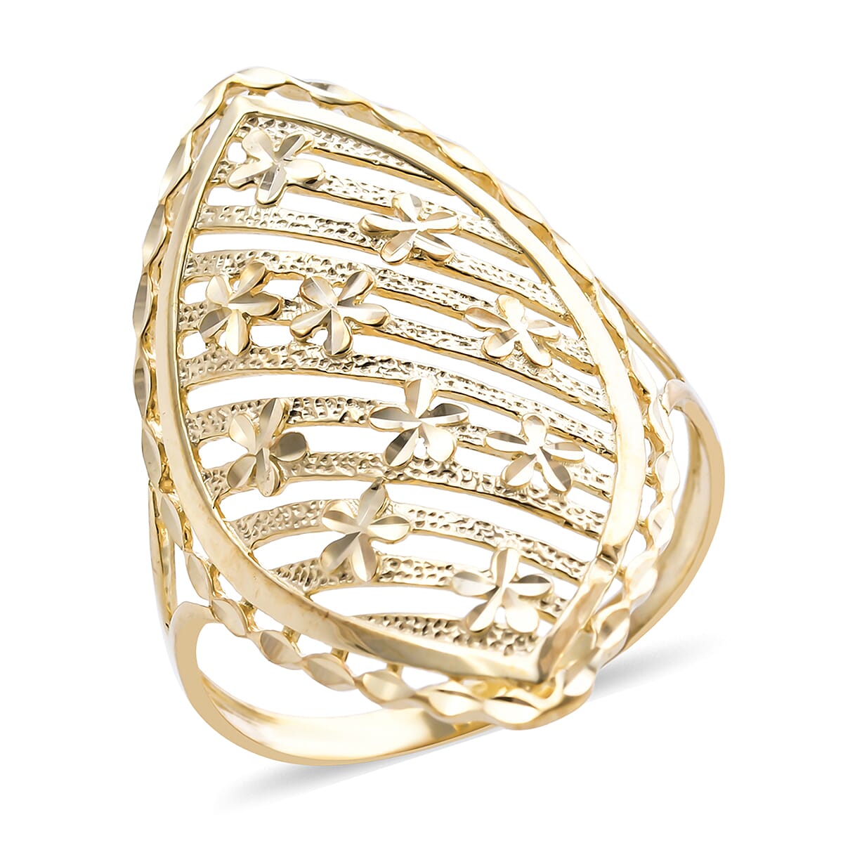 Royal Bali Collection - 9K Yellow Gold Diamond Cut Floral Ring, Gold wt 2.22 Gms