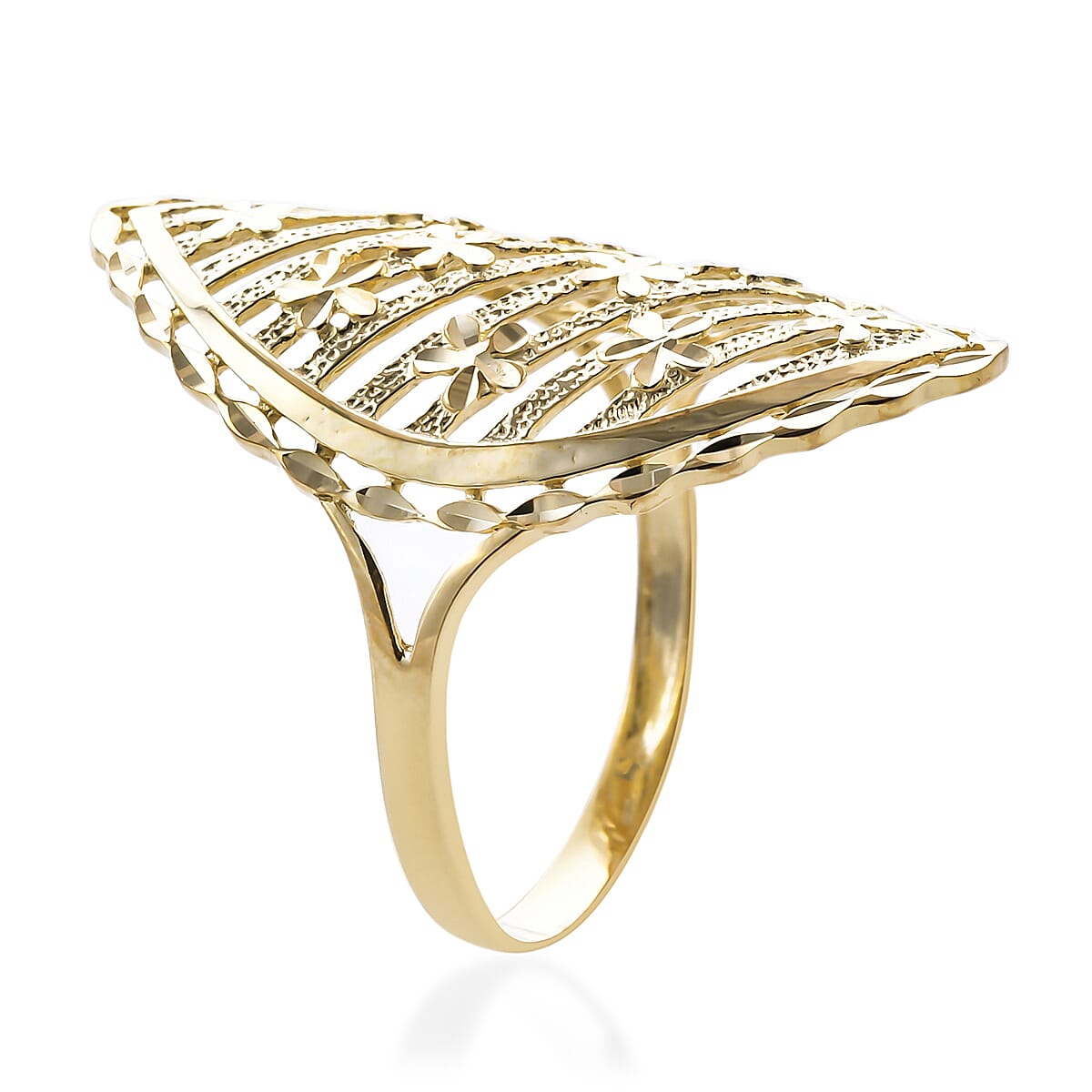 Royal Bali Collection - 9K Yellow Gold Diamond Cut Floral Ring, Gold wt 2.22 Gms