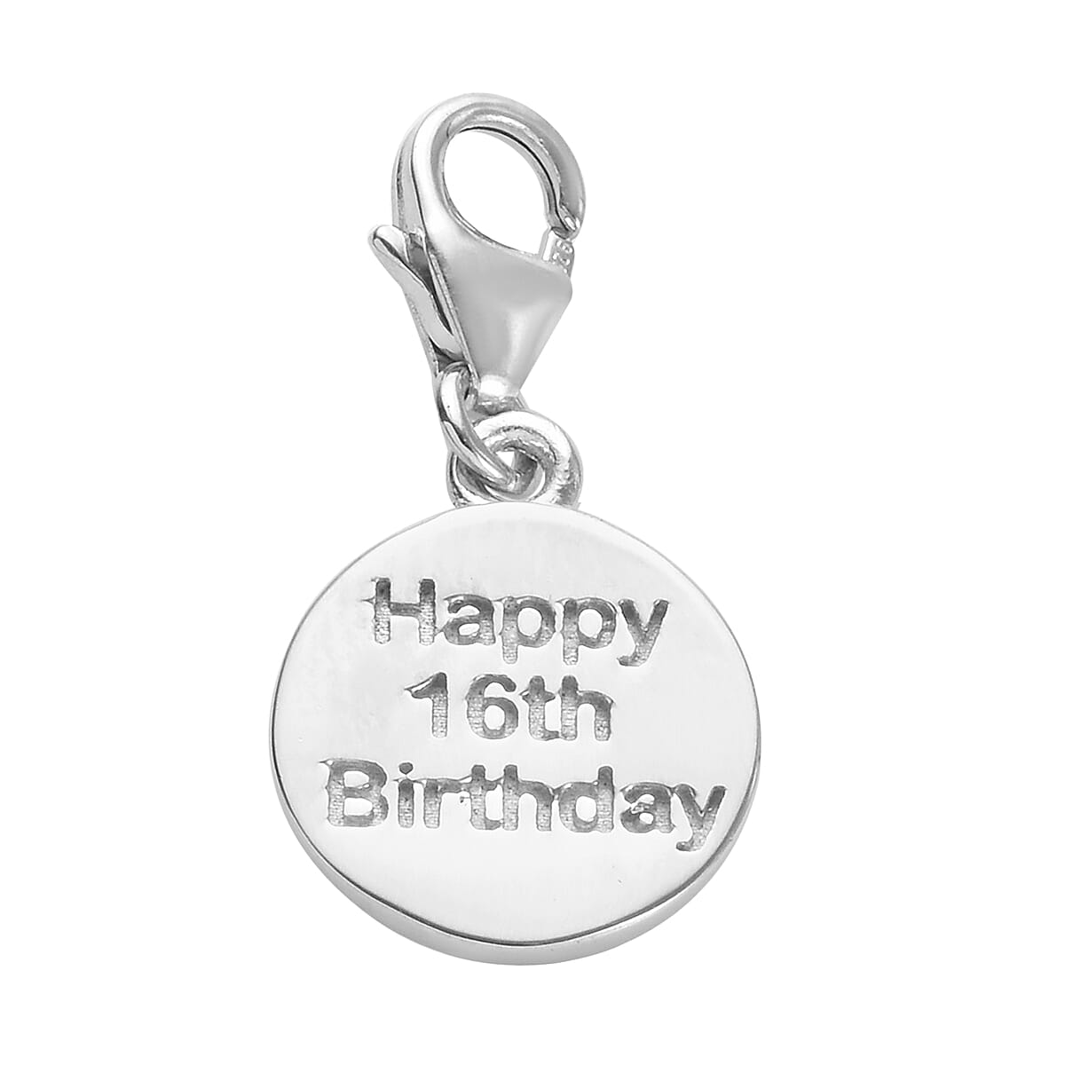 Happy 16 Birthday Charm in Platinum Overlay Sterling Silver