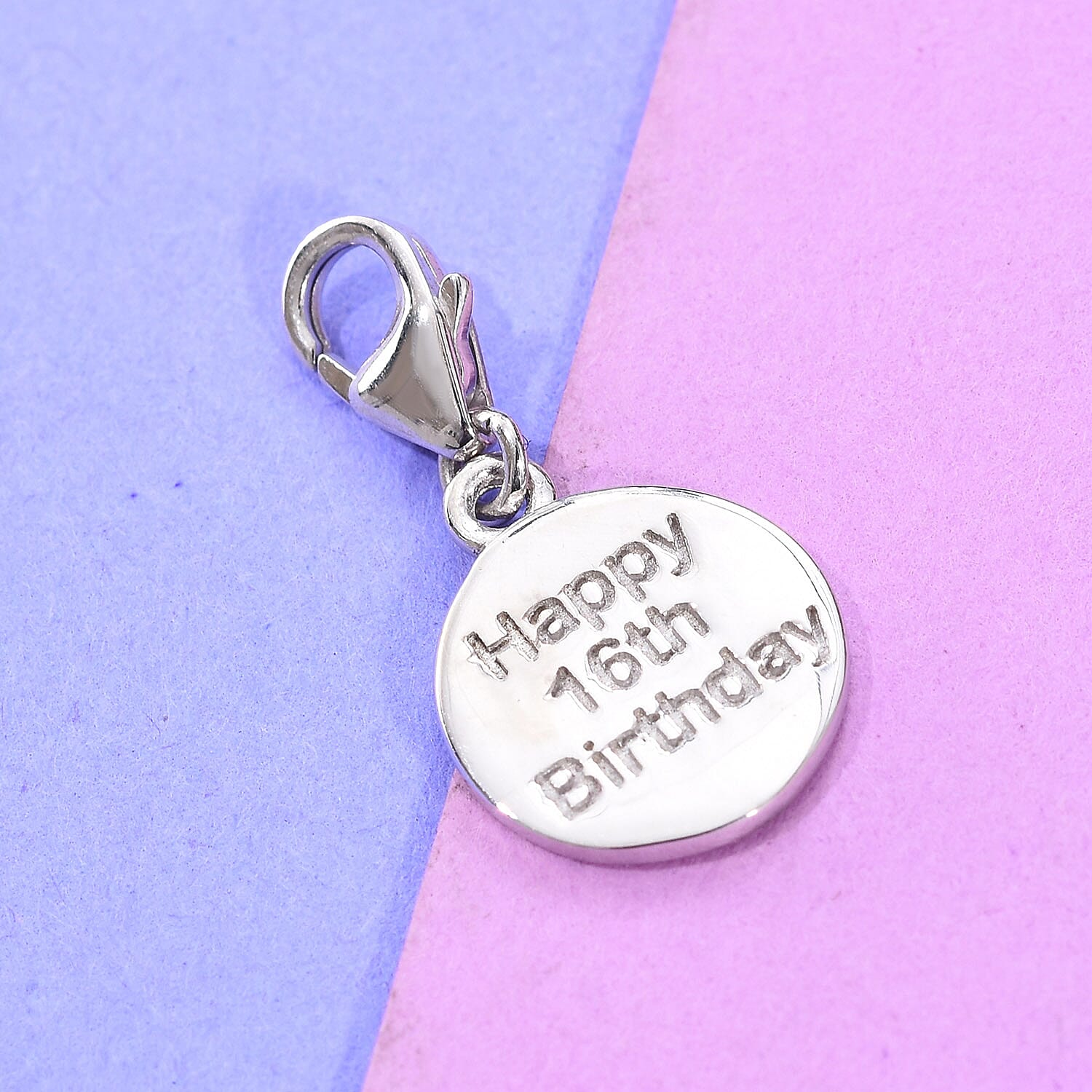 Happy 16 Birthday Charm in Platinum Overlay Sterling Silver