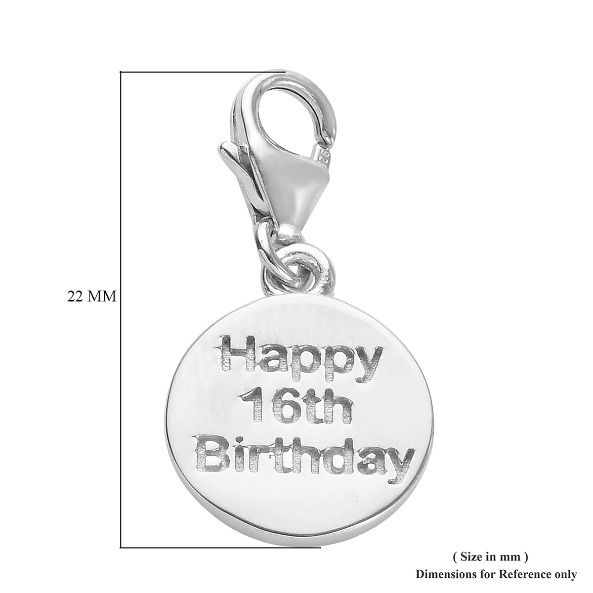 Happy 16 Birthday Charm in Platinum Overlay Sterling Silver