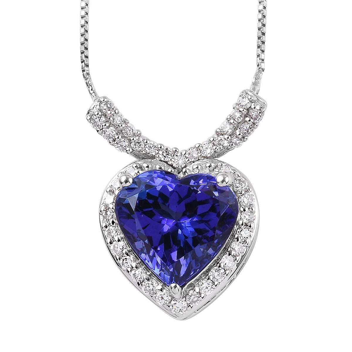RHAPSODY 950 Platinum AAAA Tanzanite and Diamond (VS /E-F) Heart Pendant with Chain (Size 18) 2.32 Ct.