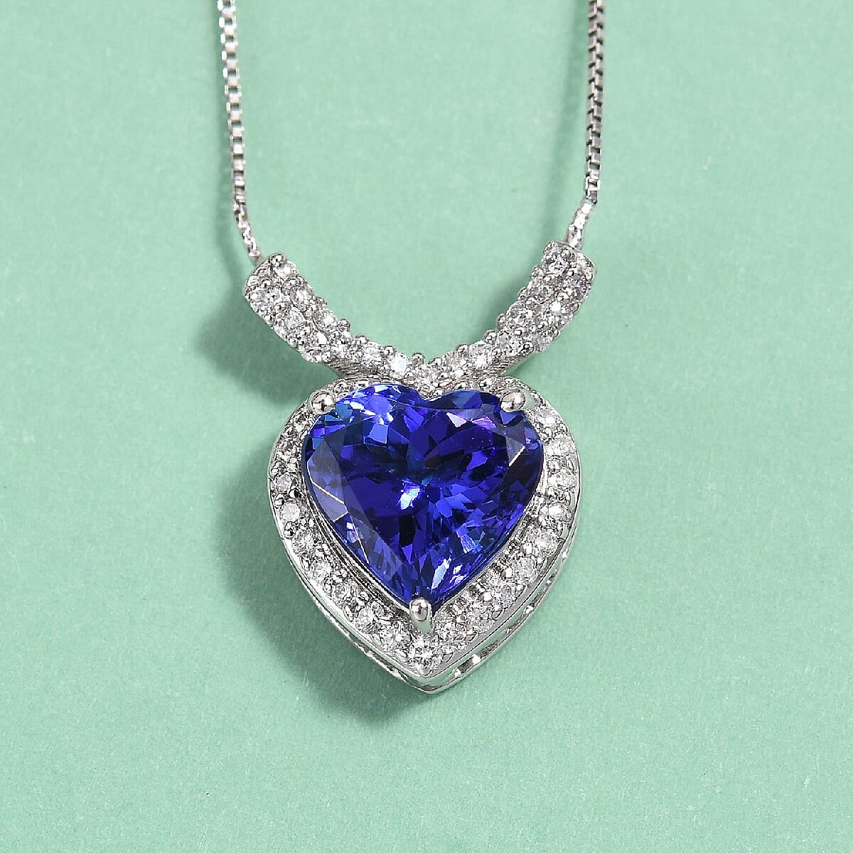 RHAPSODY 950 Platinum AAAA Tanzanite and Diamond (VS /E-F) Heart Pendant with Chain (Size 18) 2.32 Ct.