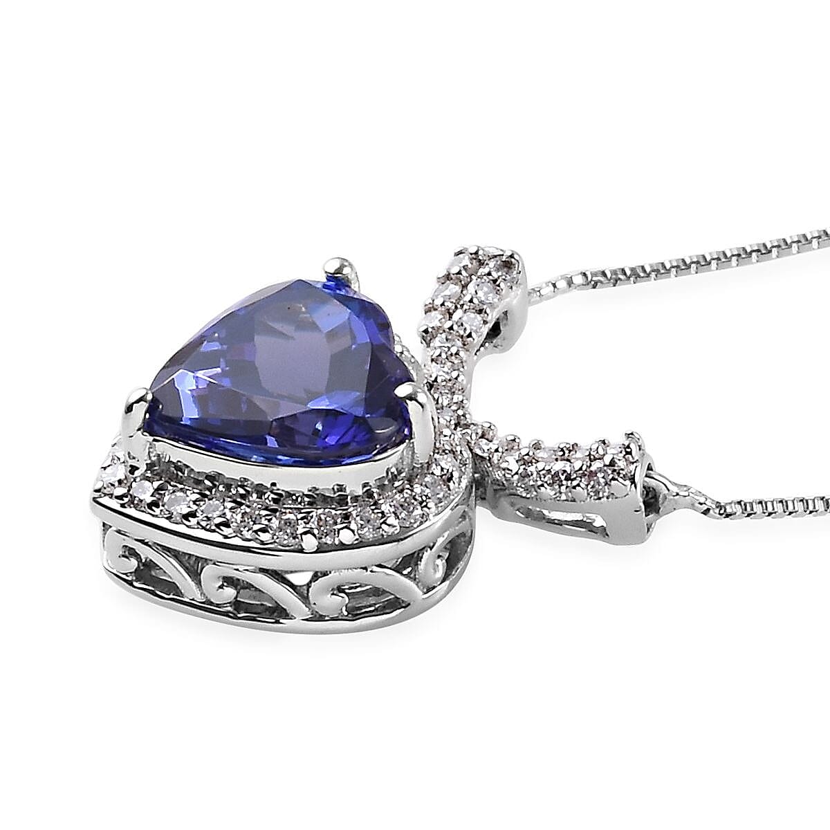 RHAPSODY 950 Platinum AAAA Tanzanite and Diamond (VS /E-F) Heart Pendant with Chain (Size 18) 2.32 Ct.
