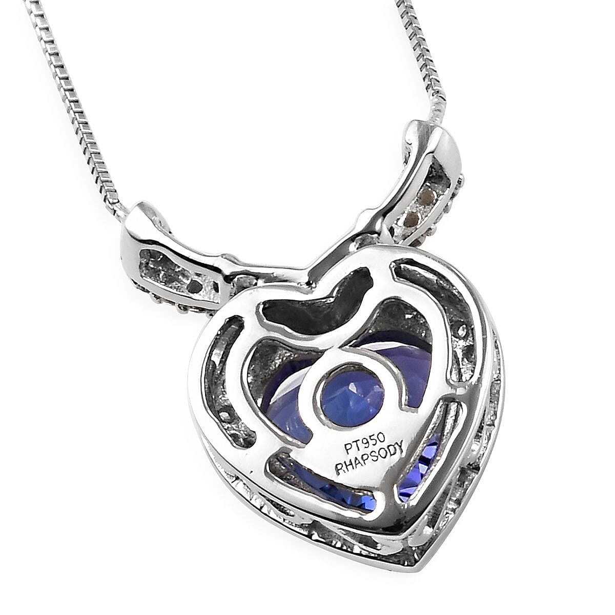 RHAPSODY 950 Platinum AAAA Tanzanite and Diamond (VS /E-F) Heart Pendant with Chain (Size 18) 2.32 Ct.