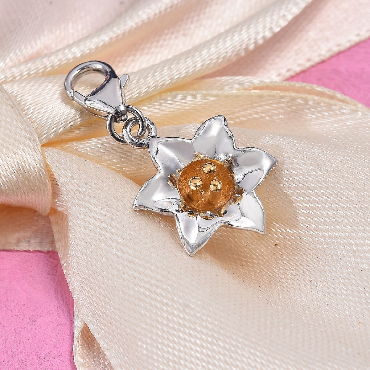 Lily of Valley May Birth Flower Charm in Platinum and Gold Plated Sterling Silver