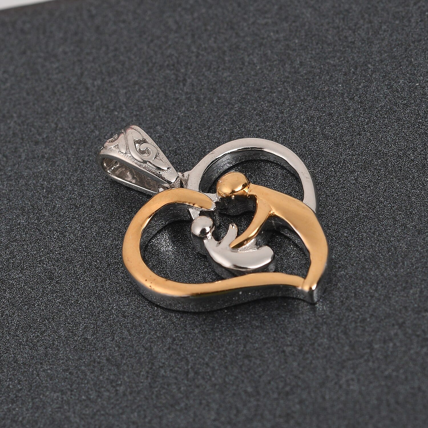 Platinum and Yellow Gold Sterling Silver Mother Child Heart Pendant