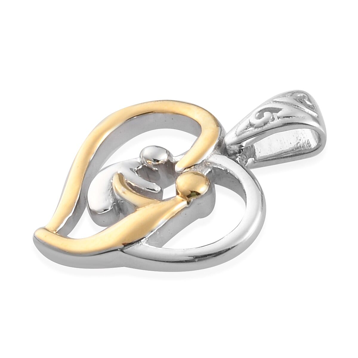 Platinum and Yellow Gold Sterling Silver Mother Child Heart Pendant