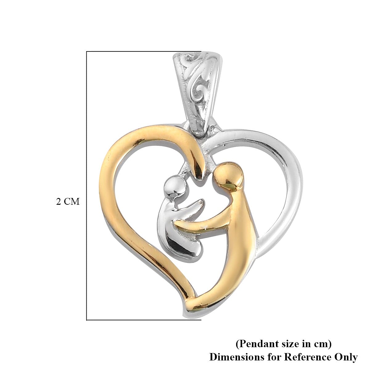 Platinum and Yellow Gold Sterling Silver Mother Child Heart Pendant