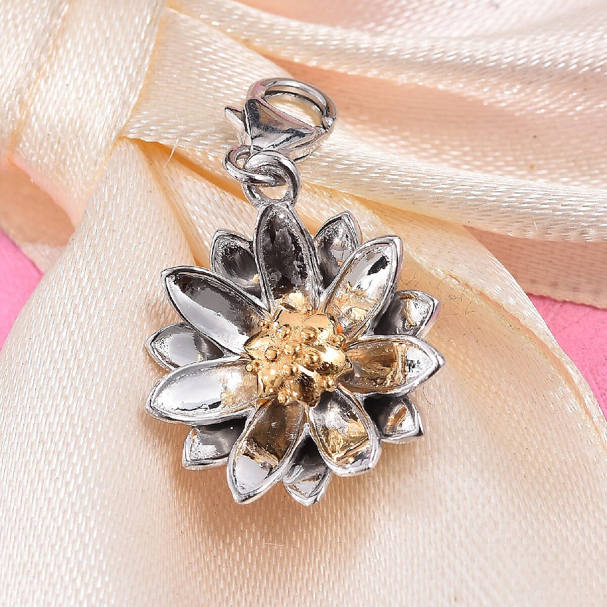 Water Lily July Birth Flower Charm in Gold Plated Sterling Silver