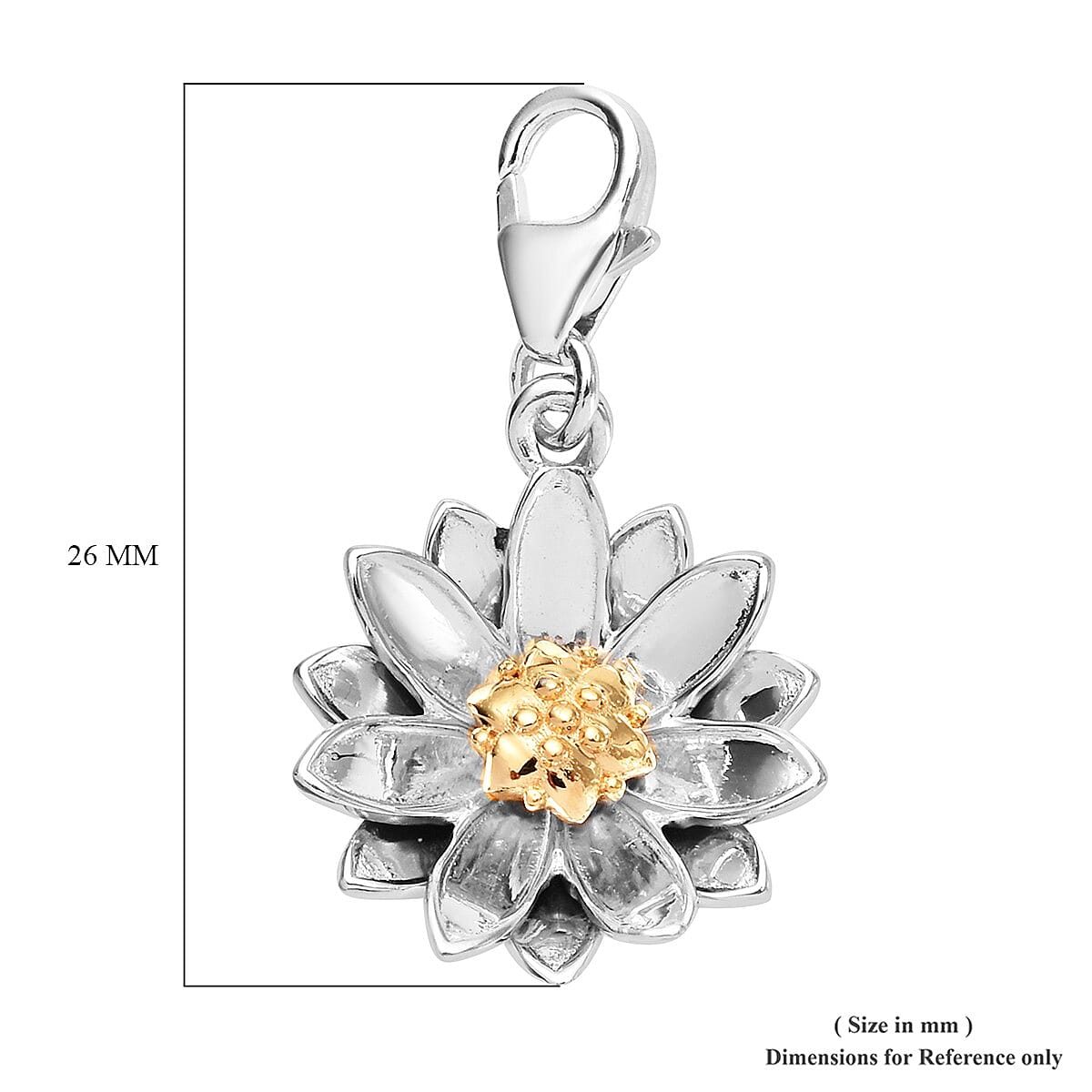 Water Lily July Birth Flower Charm in Gold Plated Sterling Silver