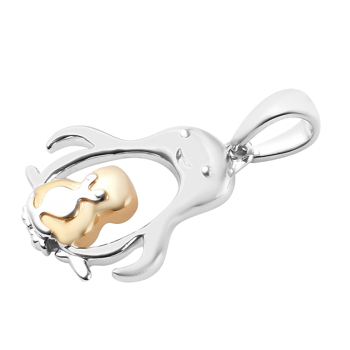 Platinum and Yellow Gold Overlay Sterling Silver Penguin Mother Child Pendant