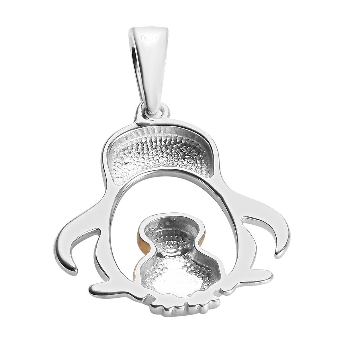Platinum and Yellow Gold Overlay Sterling Silver Penguin Mother Child Pendant