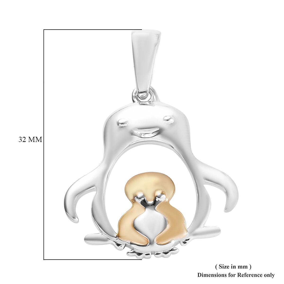 Platinum and Yellow Gold Overlay Sterling Silver Penguin Mother Child Pendant
