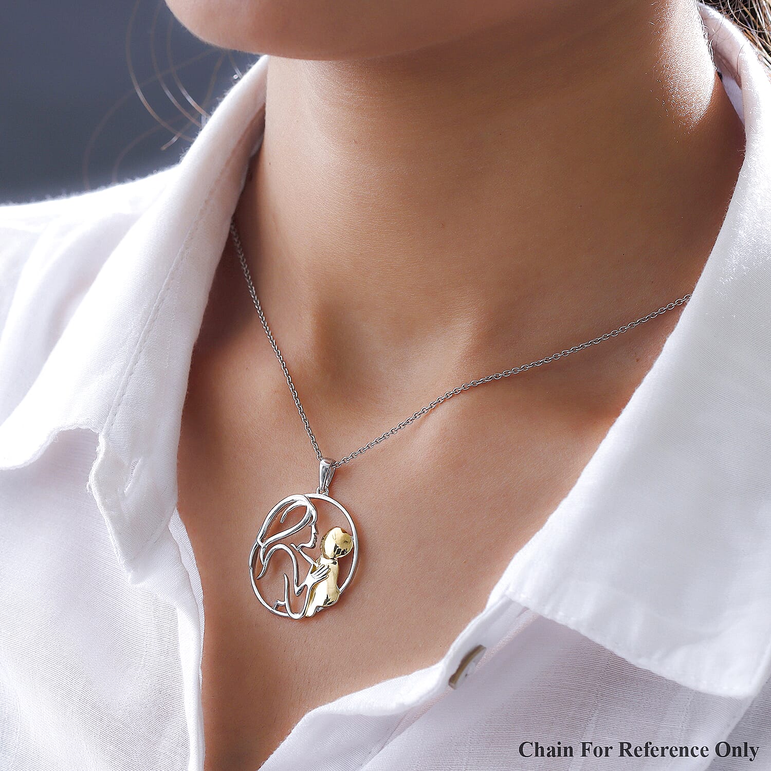 Platinum and Yellow Gold Overlay Sterling Silver Mother Child Love Pendant