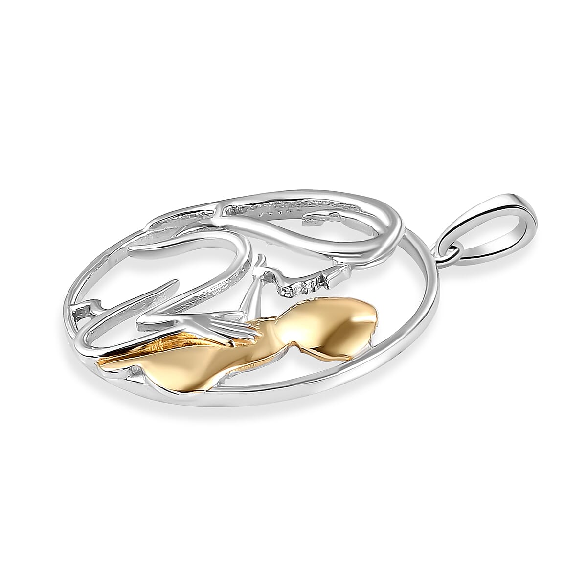 Platinum and Yellow Gold Overlay Sterling Silver Mother Child Love Pendant