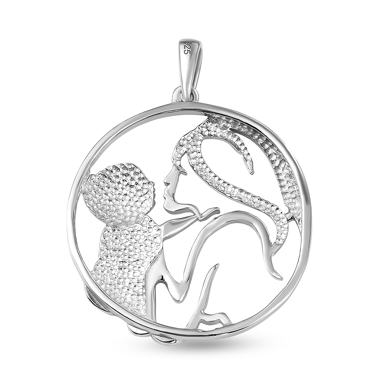 Platinum and Yellow Gold Overlay Sterling Silver Mother Child Love Pendant