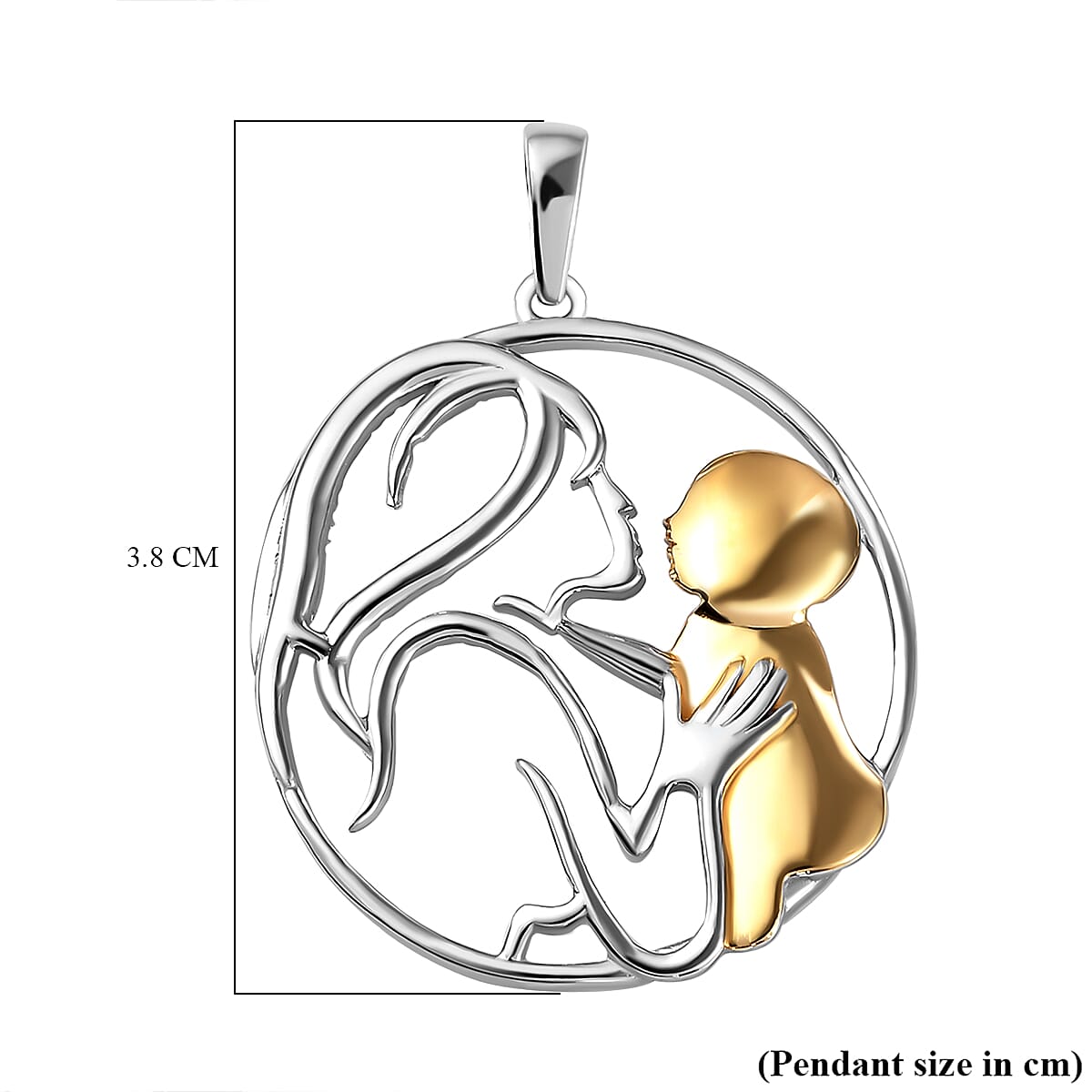 Platinum and Yellow Gold Overlay Sterling Silver Mother Child Love Pendant