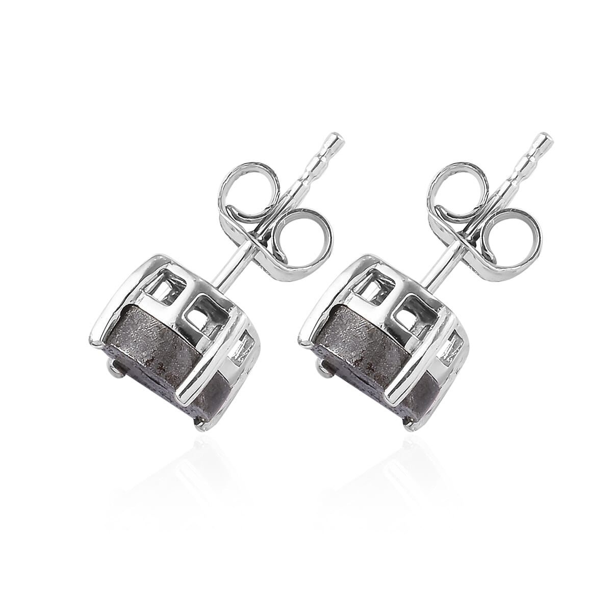 Tucson Special - Meteorite (Rnd) Stud Earrings (with Push Back) in Platinum Overlay Sterling Silver
