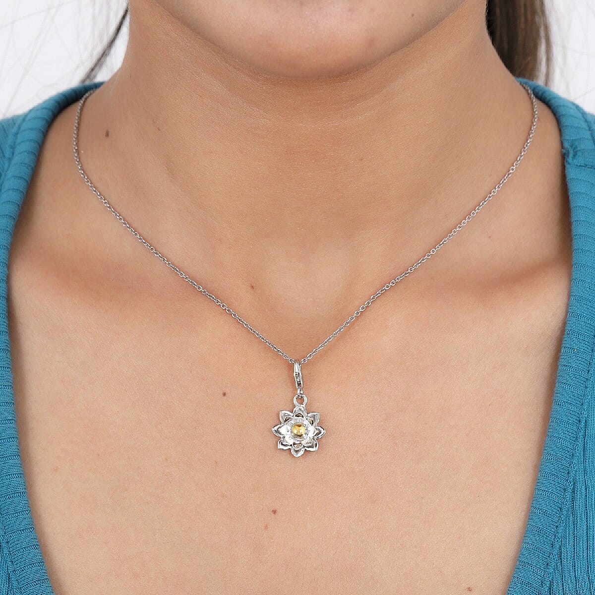 Platinum Overlay Sterling Silver Flower Charm