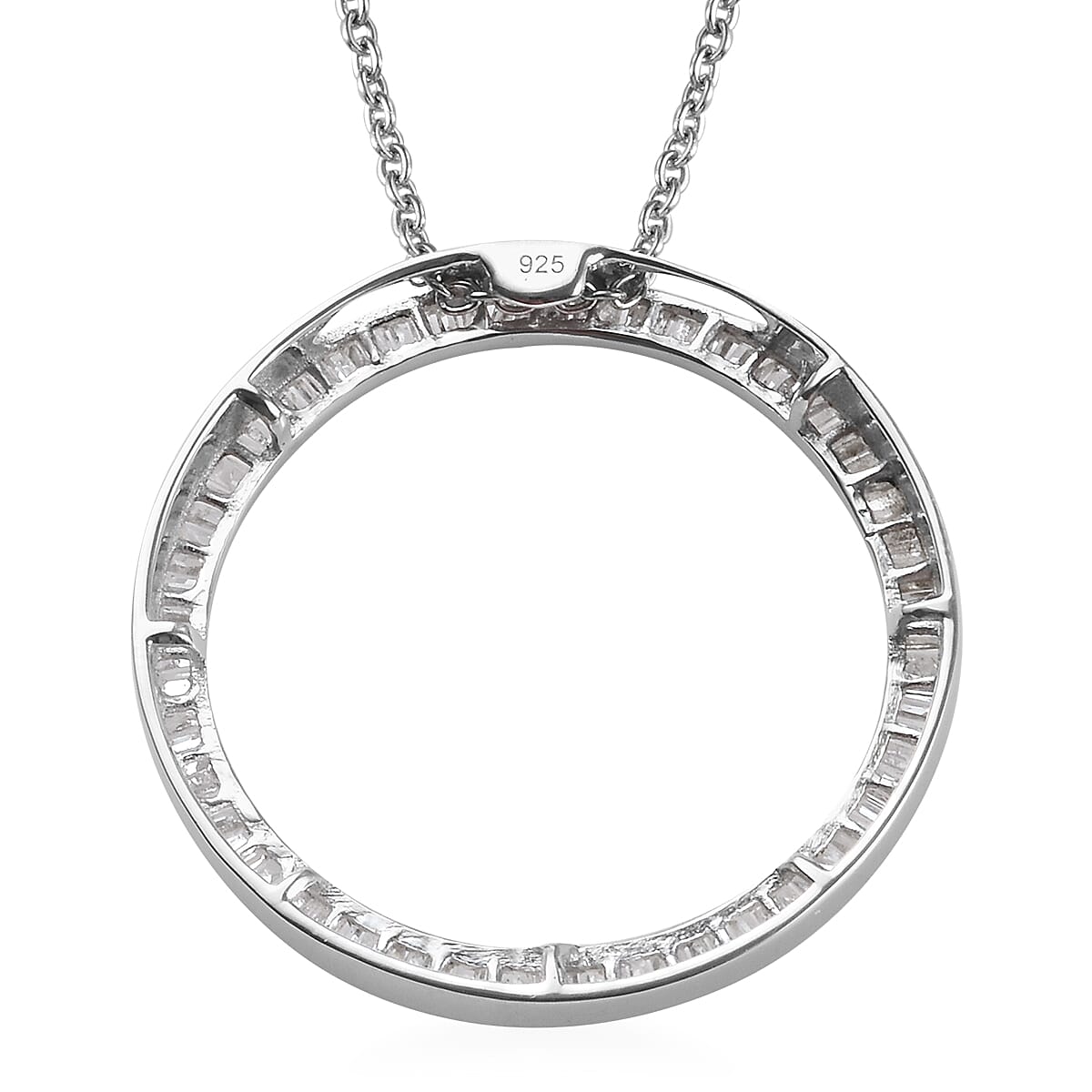 Diamond (Bgt) Circle Pendant with Chain (Size 20) in Platinum Overlay Sterling Silver 1.00 Ct.