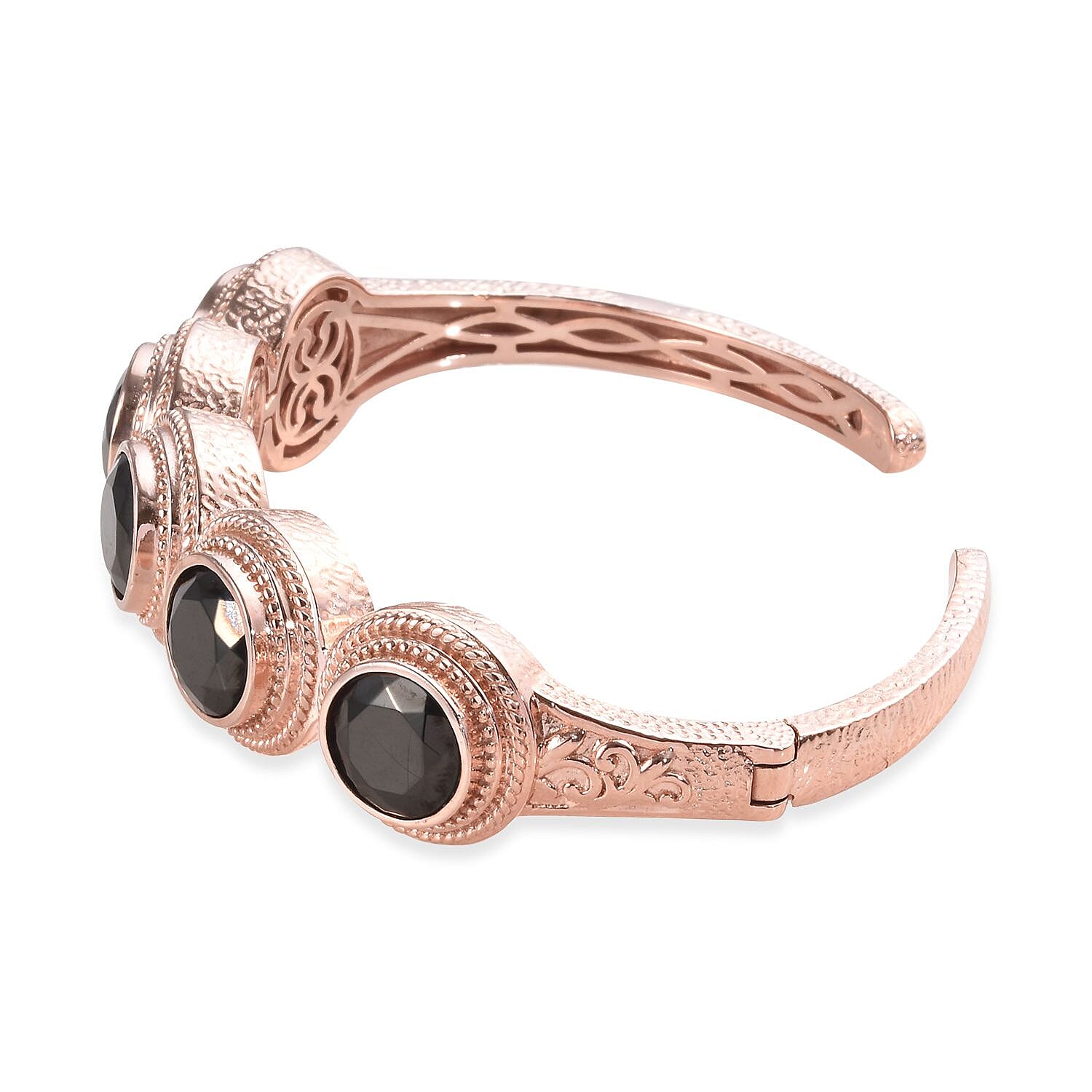 Elite Shungite (Rnd) 5 Stone Hinged Bangle (Size 7.5) in Copper with Magnet 8.75 Ct.