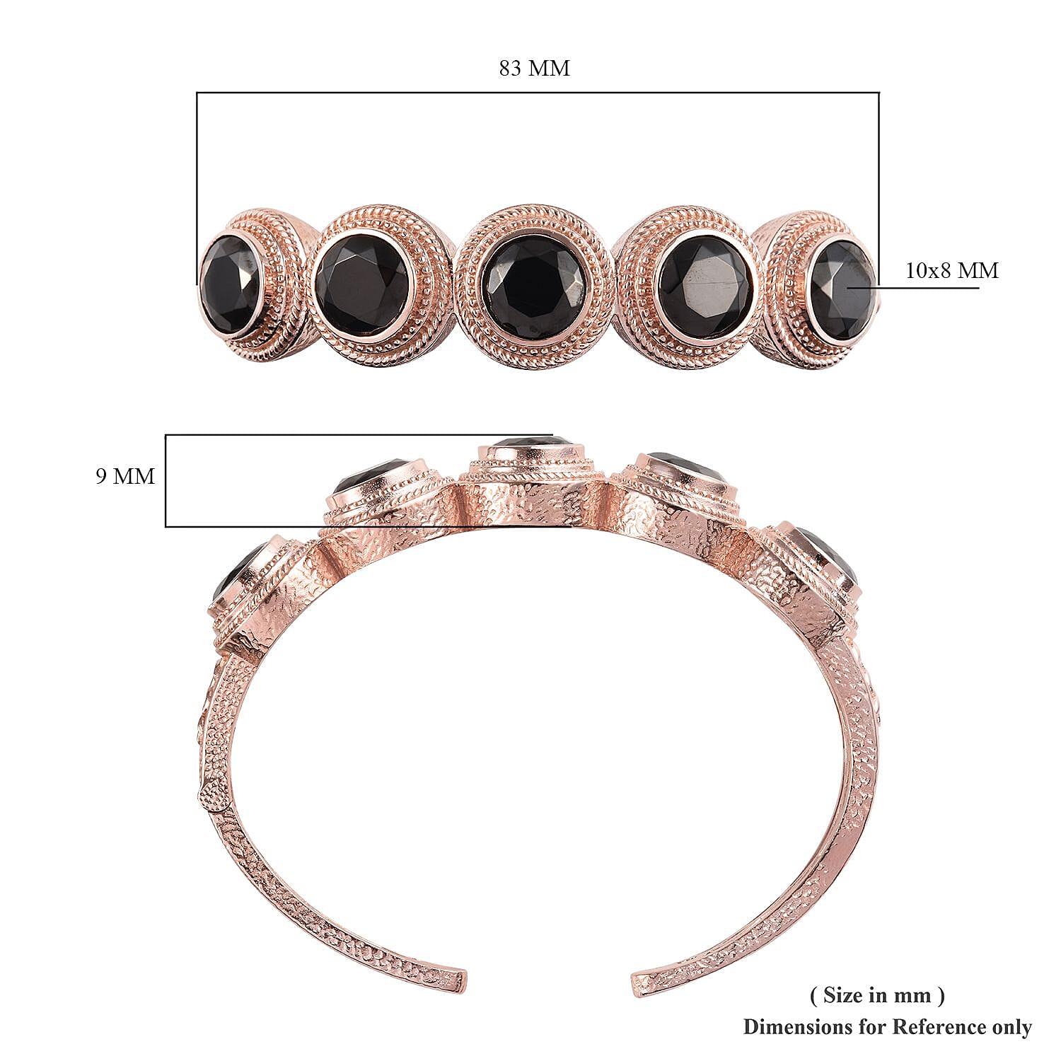 Elite Shungite (Rnd) 5 Stone Hinged Bangle (Size 7.5) in Copper with Magnet 8.75 Ct.