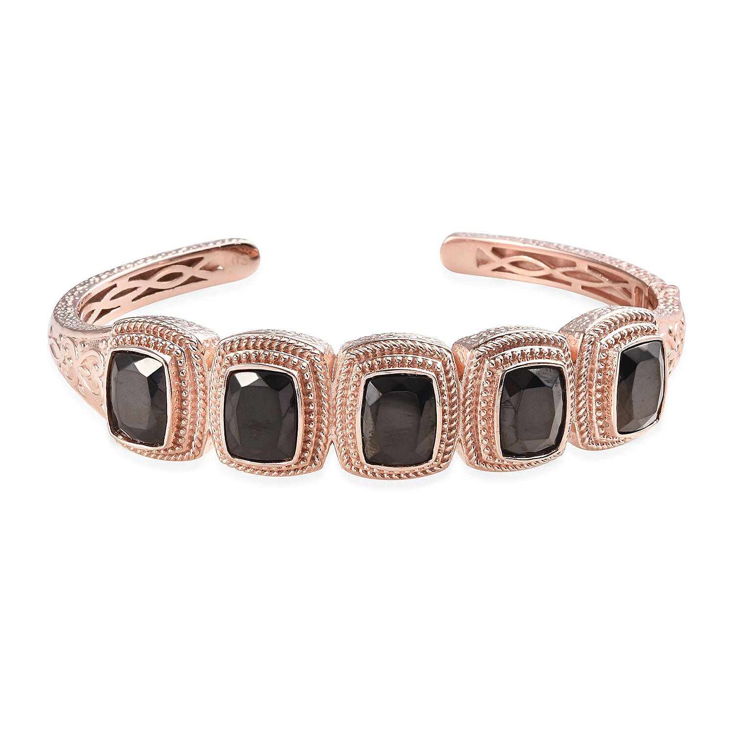 Elite Shungite (Cush) 5 Stone Hinged Bangle (Size 7.5) in Copper with Magnet (Size 7.5)  9.50 Ct.