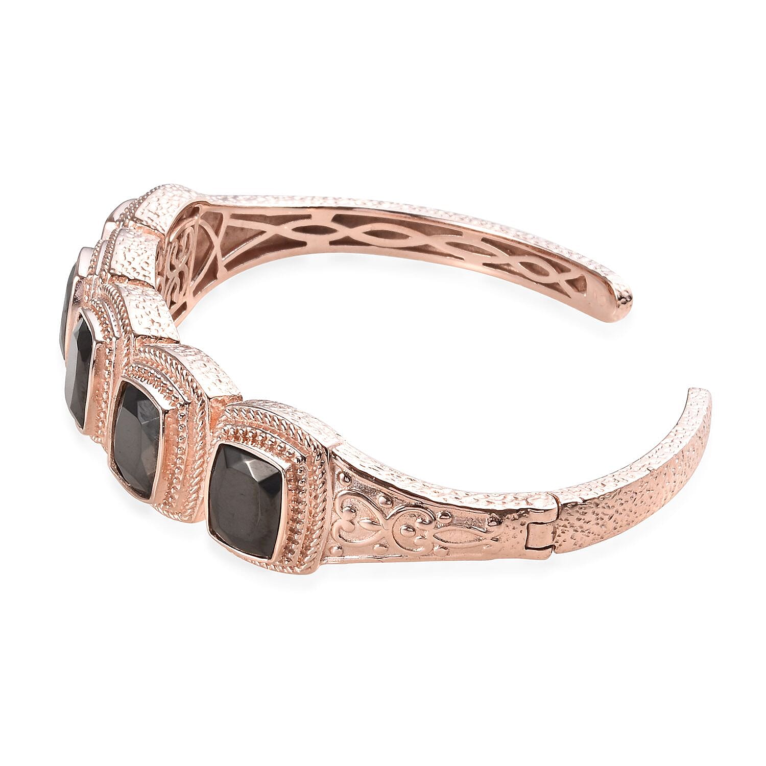 Elite Shungite (Cush) 5 Stone Hinged Bangle (Size 7.5) in Copper with Magnet (Size 7.5)  9.50 Ct.