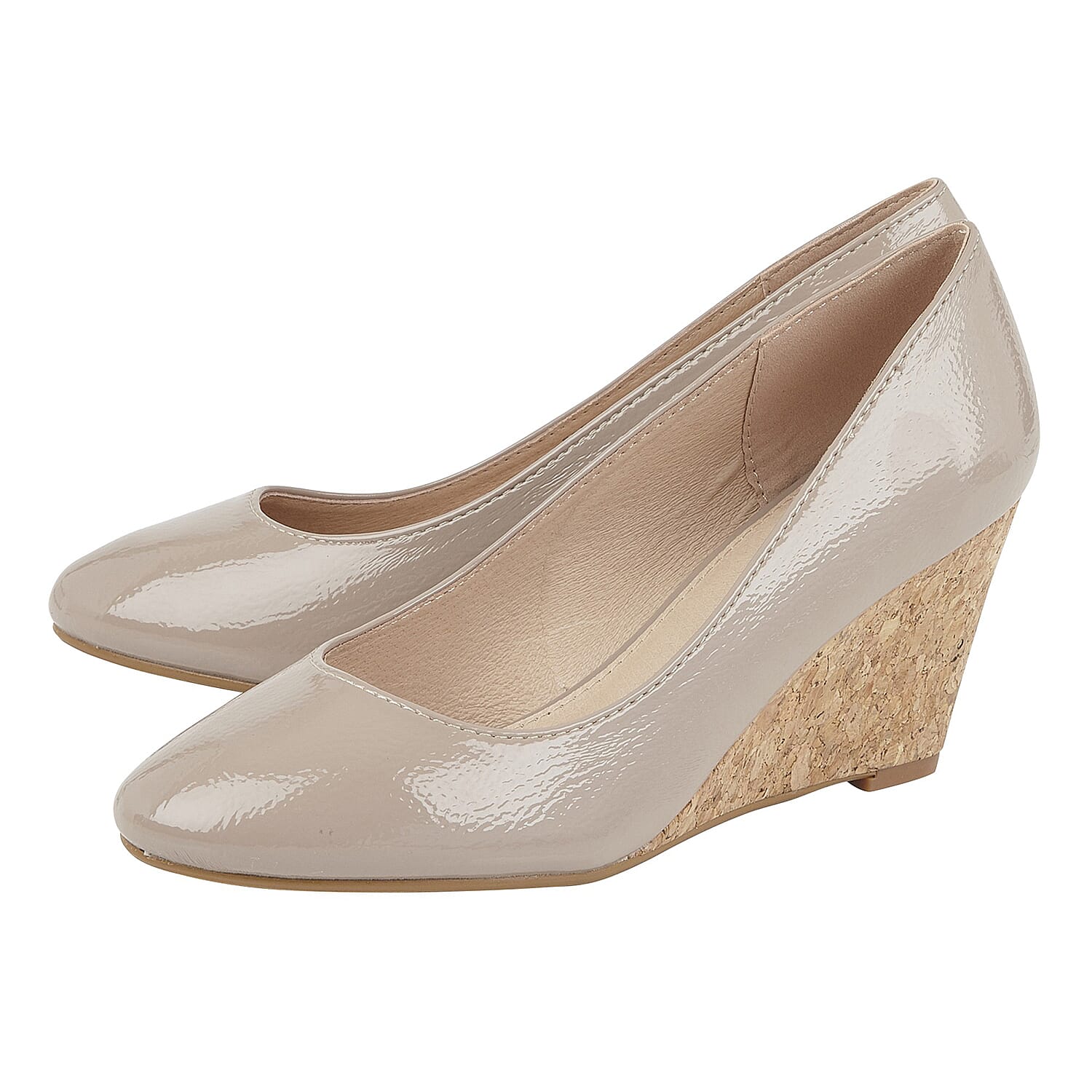 Lotus Nude Crinkle Patent Georgia Wedge Shoes