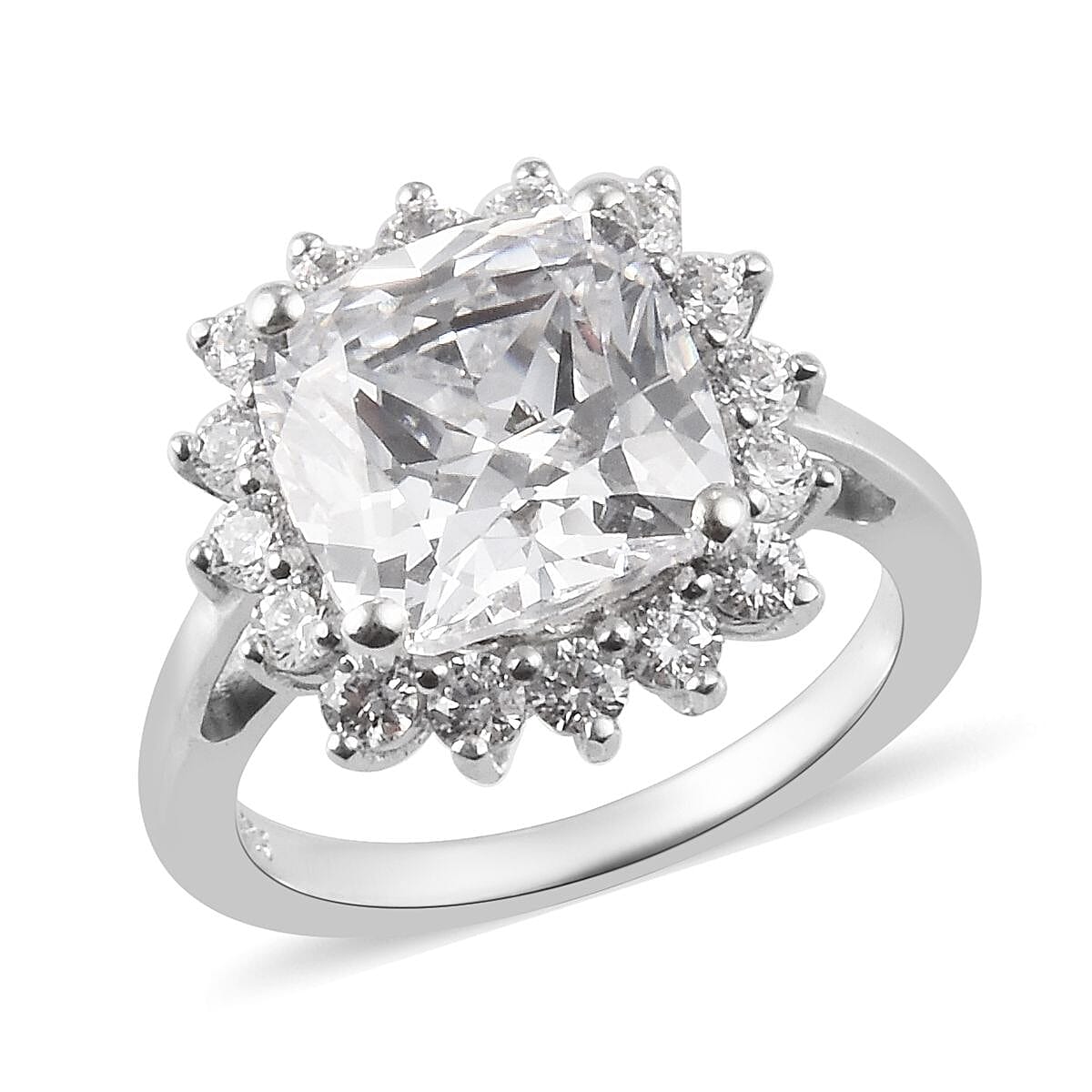 J Francis Platinum Overlay Sterling Silver Halo Ring Made with   ZIRCONIA 9.87 Ct