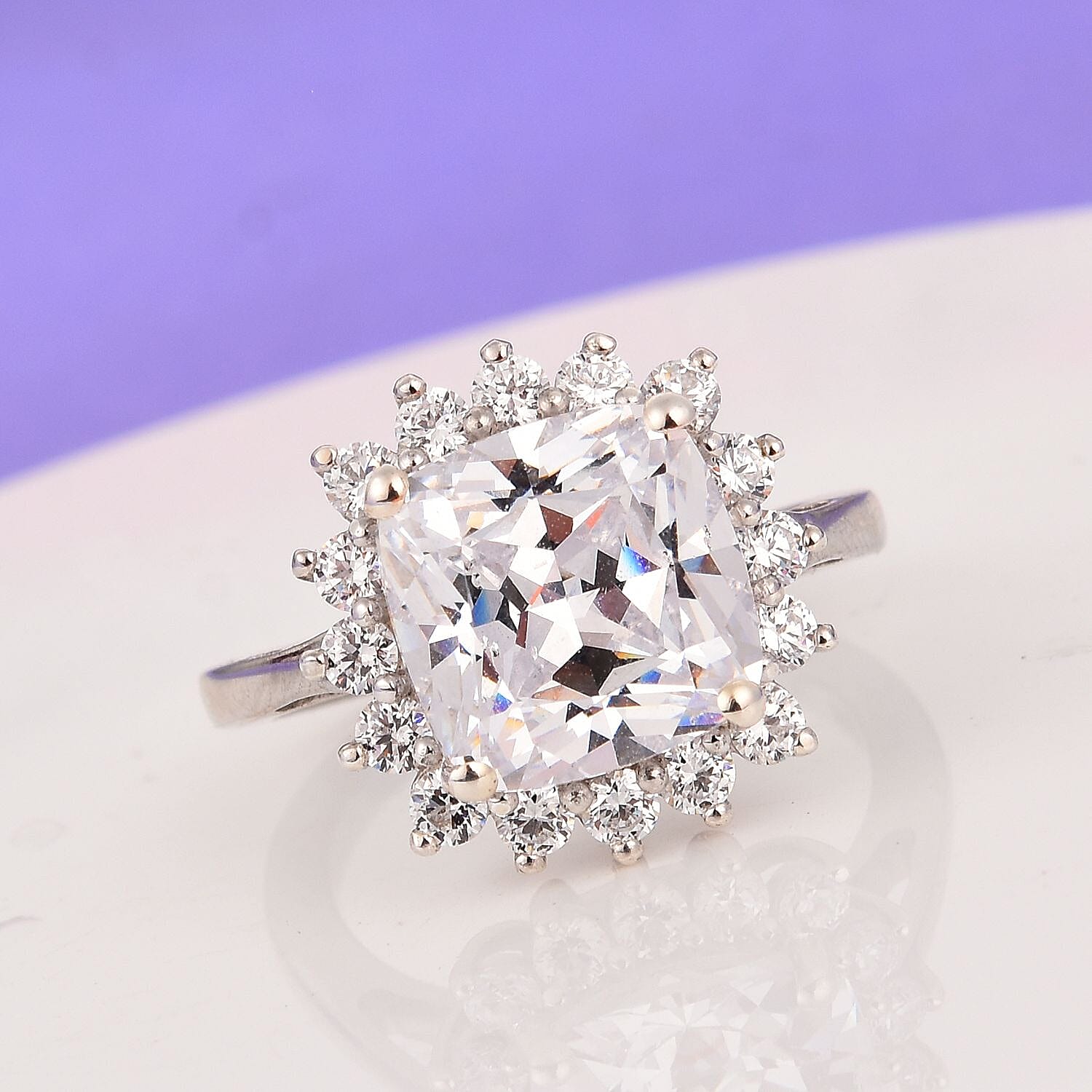 J Francis Platinum Overlay Sterling Silver Halo Ring Made with   ZIRCONIA 9.87 Ct