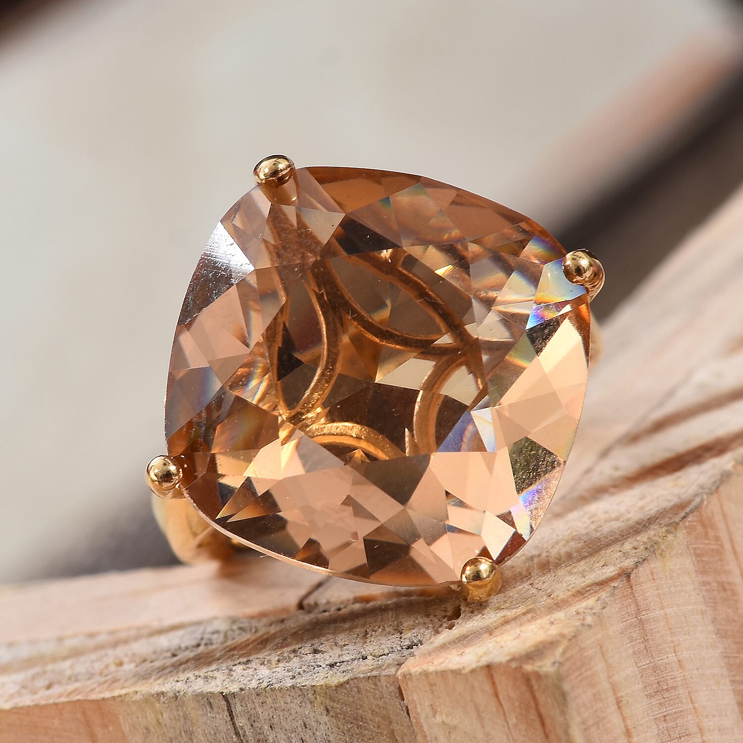 J Francis -  Light Colorado Topaz Crystal (Cush) Ring in 18K Yellow Gold Plated