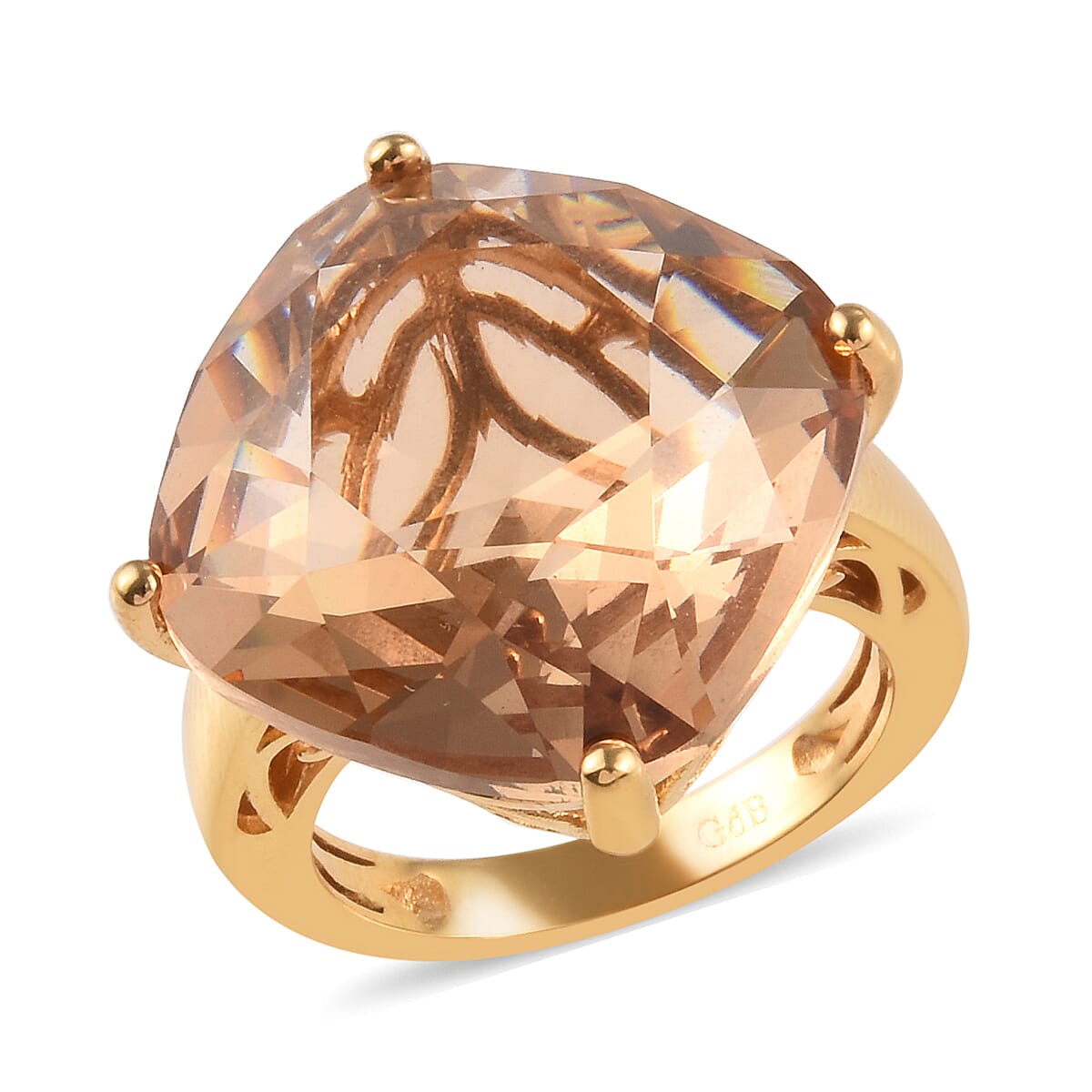 J Francis -  Light Colorado Topaz Crystal (Cush) Ring in 18K Yellow Gold Plated