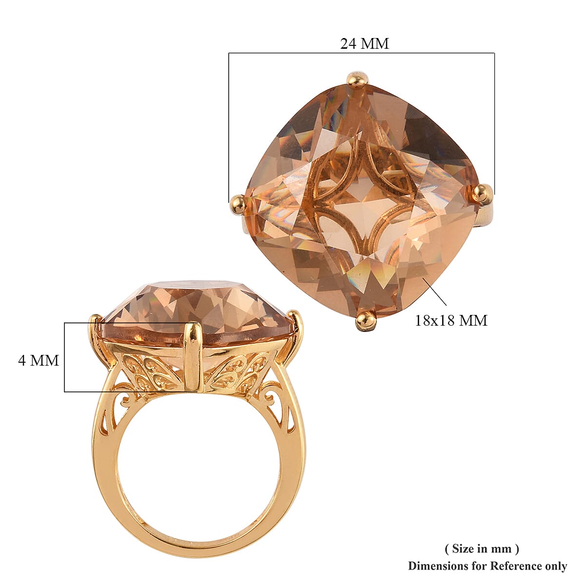 J Francis -  Light Colorado Topaz Crystal (Cush) Ring in 18K Yellow Gold Plated