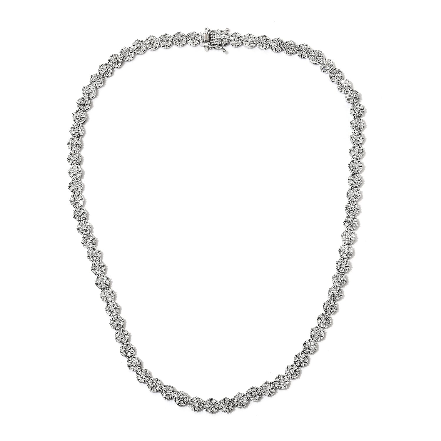 GP- Diamond 2.ct (Rnd), Blue Sapphire Floral Necklace (Size 18) in Platinum Overlay Sterling Silver