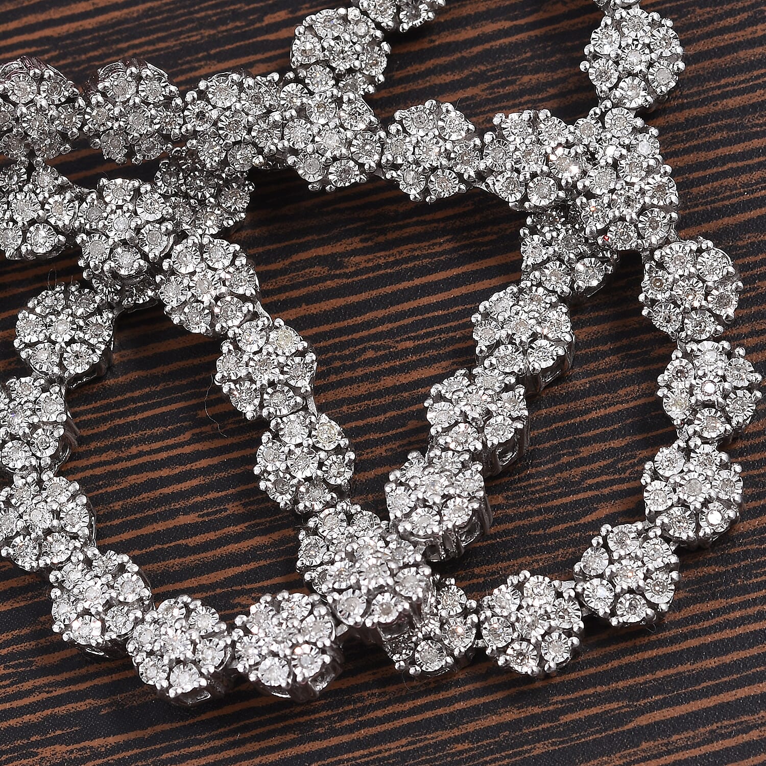 GP- Diamond 2.ct (Rnd), Blue Sapphire Floral Necklace (Size 18) in Platinum Overlay Sterling Silver