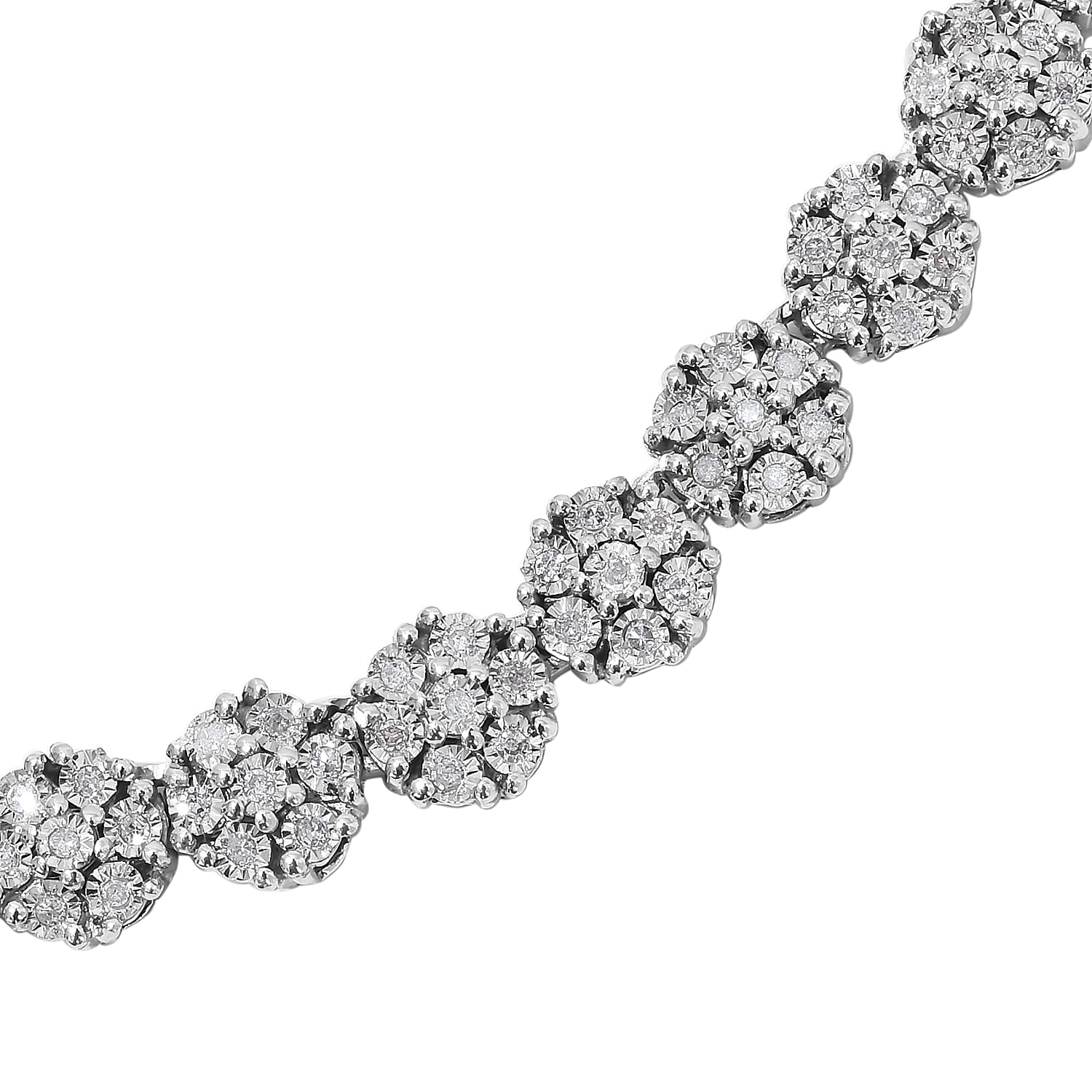 GP- Diamond 2.ct (Rnd), Blue Sapphire Floral Necklace (Size 18) in Platinum Overlay Sterling Silver