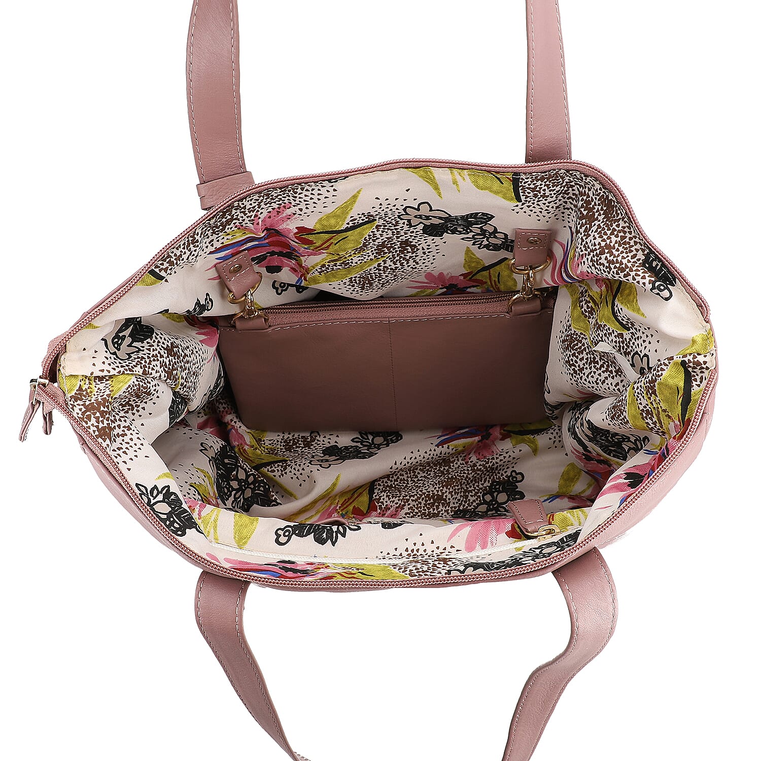 UNION CODE - 2 Piece Set 100% Genuine Leather Tote Bag (Size 33x12.5x27.5 Cm) with RFID Protected Wristlet Clutch (Size 20.5x12 Cm) - Baby Pink