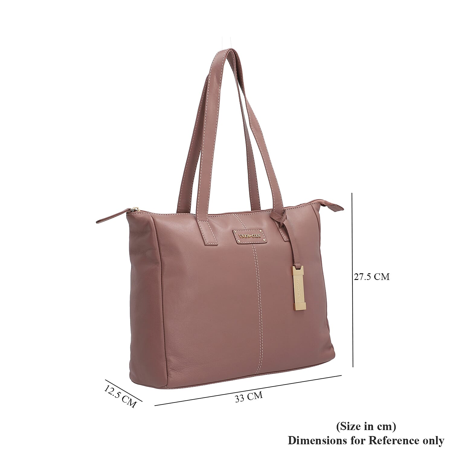 UNION CODE - 2 Piece Set 100% Genuine Leather Tote Bag (Size 33x12.5x27.5 Cm) with RFID Protected Wristlet Clutch (Size 20.5x12 Cm) - Baby Pink